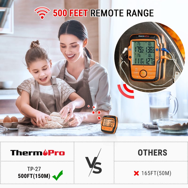 ThermoPro TP27 500FT Long Range Wireless Meat Thermometer for Grilling and Smoking with 4 Probes Smoker BBQ Grill Kitchen Food Cooking Digital Thermometer for Meat - Image 4